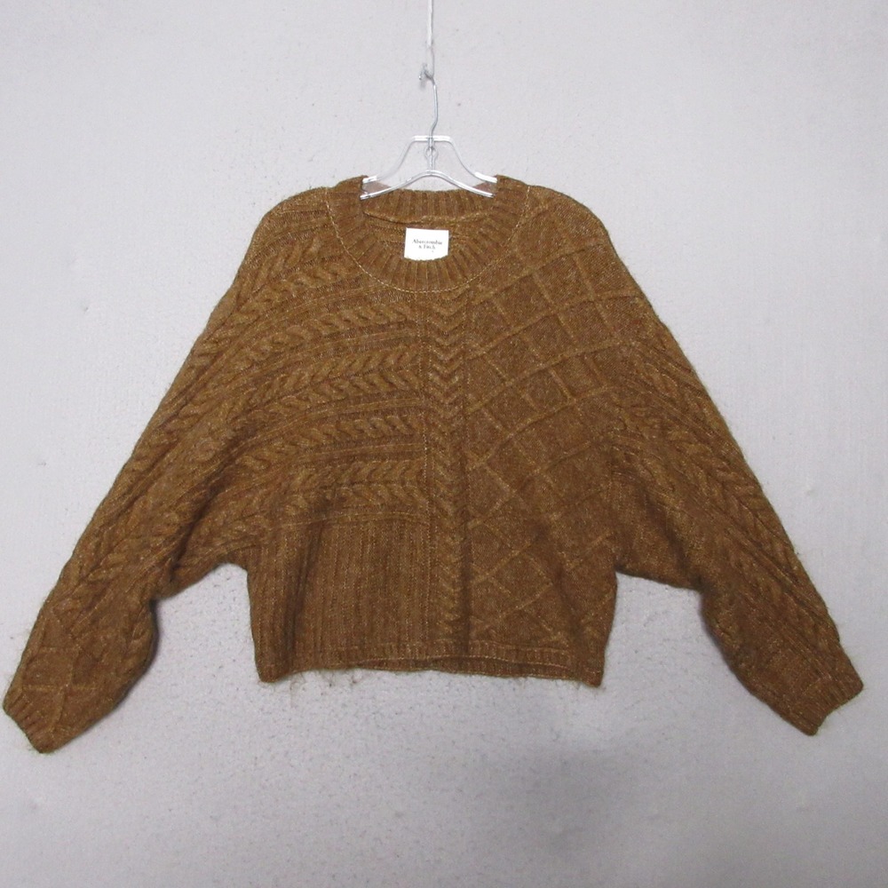 Abercrombie & Fitch Sweater Brown Cable Knit Cozy Oversized Crop Neutral Soft